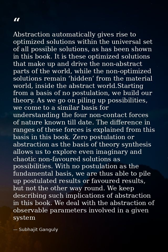 Abstraction automatically gives rise to optimized solutions within the universal set of all possible solutions, as has b — Subhajit Ganguly