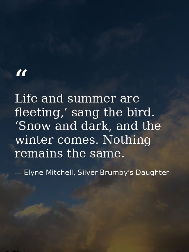 Life and summer are fleeting,’ sang the bird. ‘Snow and dark, and the winter comes. Nothing remains the same. — Elyne Mitchell, Silver Brumby's Daughter