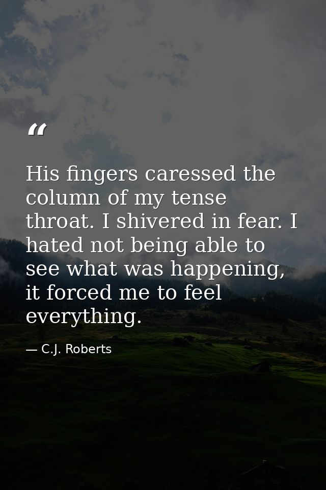 His fingers caressed the column of my tense throat. I shivered in fear. I hated not being able to see what was happening — C.J. Roberts
