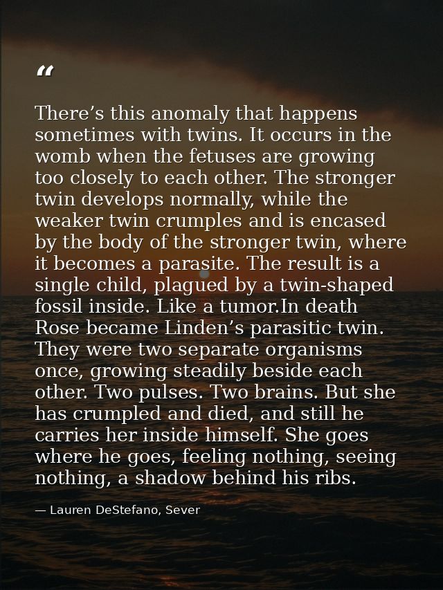 There’s this anomaly that happens sometimes with twins. It occurs in the womb when the fetuses are growing too closely t — Lauren DeStefano, Sever