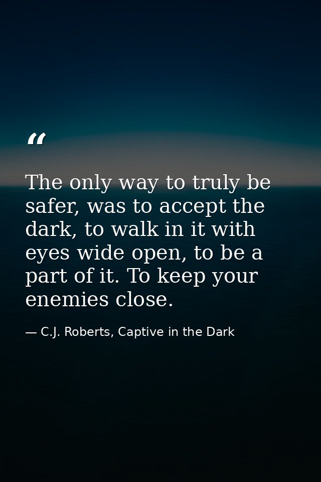 The only way to truly be safer, was to accept the dark, to walk in it with eyes wide open, to be a part of it. To keep y — C.J. Roberts, Captive in the Dark