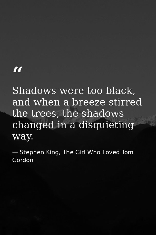Shadows were too black, and when a breeze stirred the trees, the shadows changed in a disquieting way. — Stephen King, The Girl Who Loved Tom Gordon