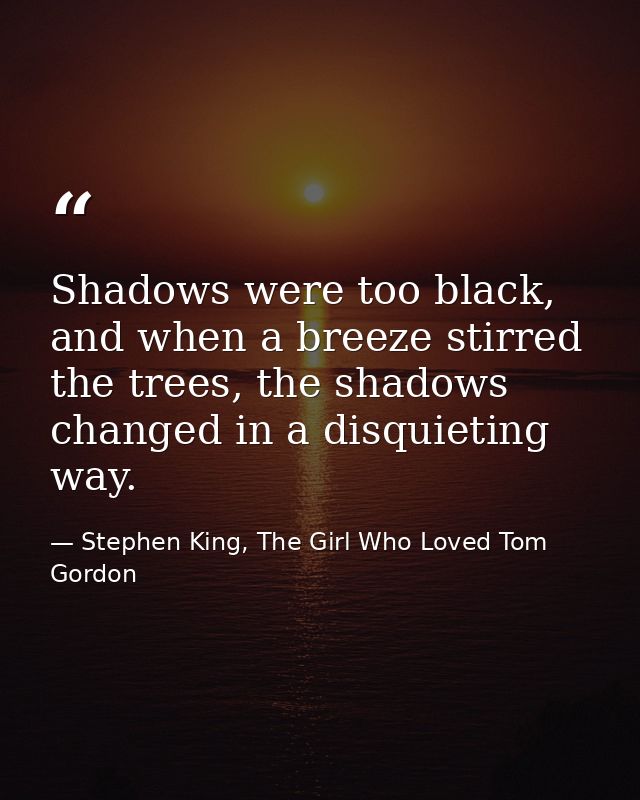 Shadows were too black, and when a breeze stirred the trees, the shadows changed in a disquieting way. — Stephen King, The Girl Who Loved Tom Gordon