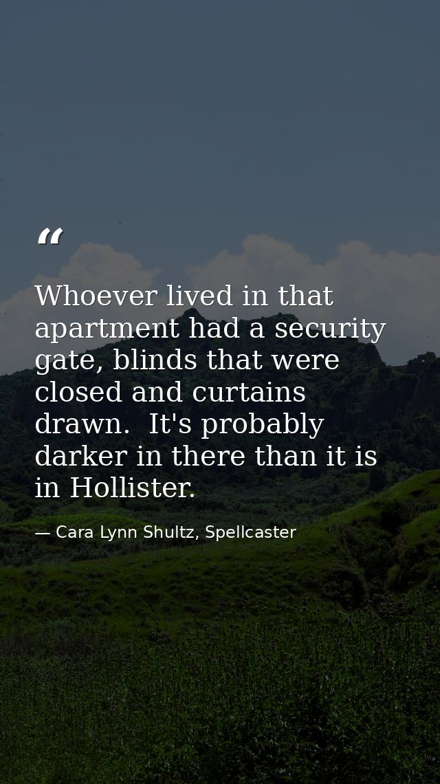 Whoever lived in that apartment had a security gate, blinds that were closed and curtains drawn.  It's probably darker i — Cara Lynn Shultz, Spellcaster