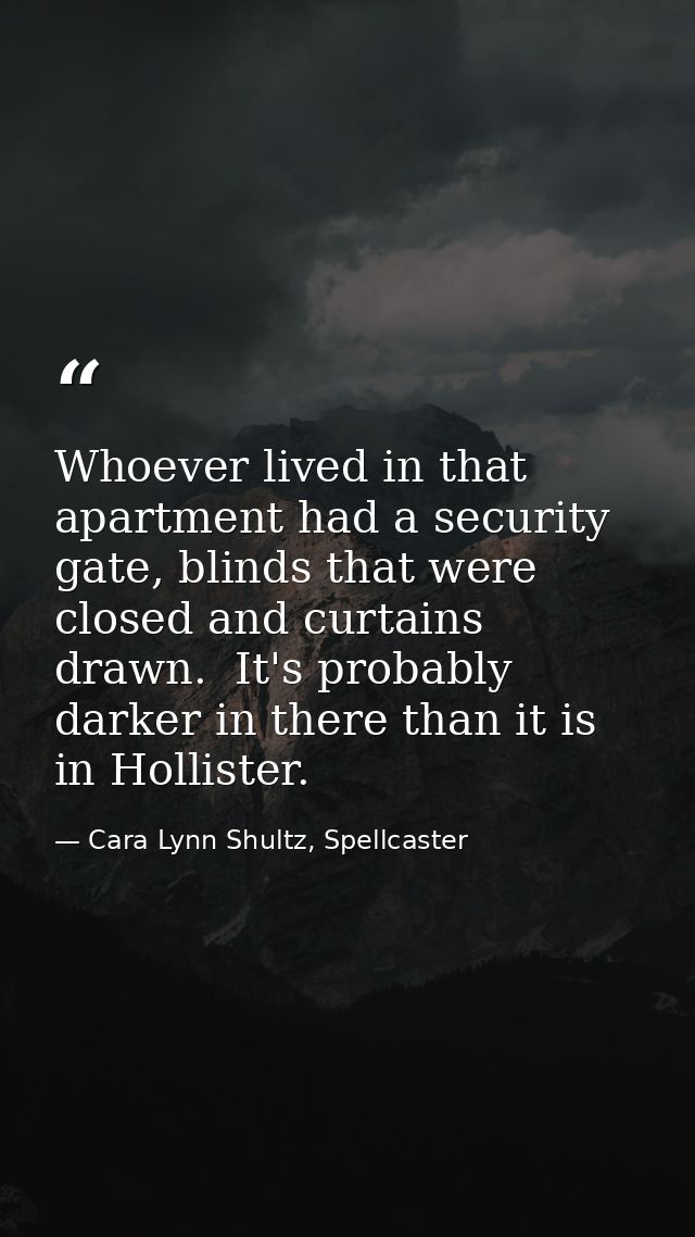 Whoever lived in that apartment had a security gate, blinds that were closed and curtains drawn.  It's probably darker i — Cara Lynn Shultz, Spellcaster