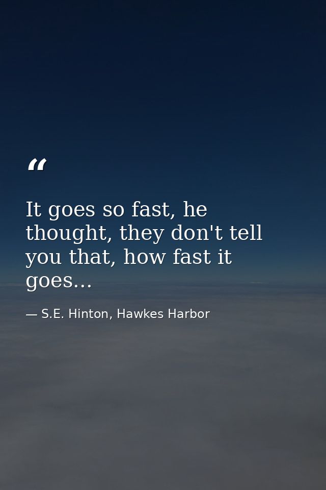 It goes so fast, he thought, they don't tell you that, how fast it goes... — S.E. Hinton, Hawkes Harbor