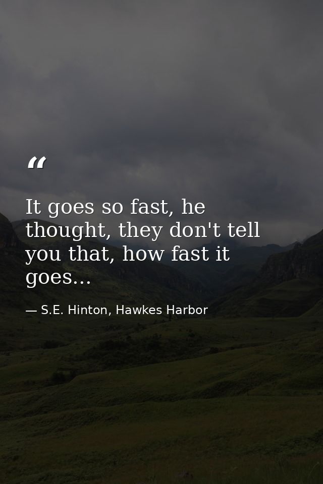 It goes so fast, he thought, they don't tell you that, how fast it goes... — S.E. Hinton, Hawkes Harbor