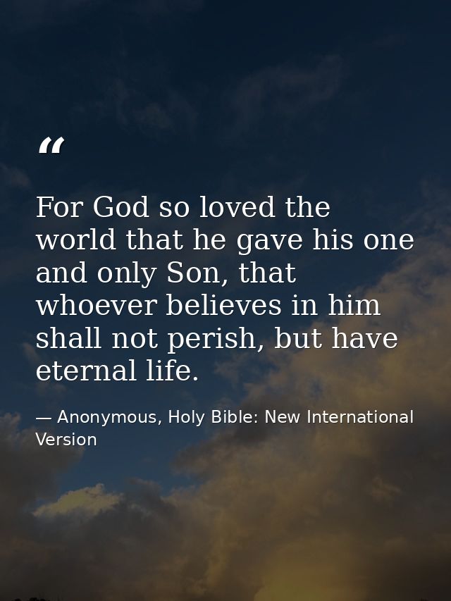 For God so loved the world that he gave his one and only Son, that whoever believes in him shall not perish, but have et — Anonymous, Holy Bible: New International Version