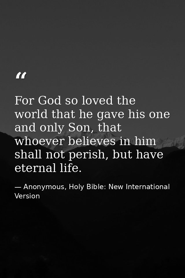 For God so loved the world that he gave his one and only Son, that whoever believes in him shall not perish, but have et — Anonymous, Holy Bible: New International Version