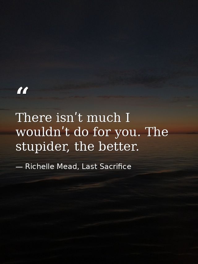 Тhere isnʹt much I wouldnʹt do for you. Тhe stupider, the better. — Richelle Mead, Last Sacrifice
