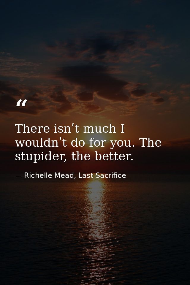 Тhere isnʹt much I wouldnʹt do for you. Тhe stupider, the better. — Richelle Mead, Last Sacrifice