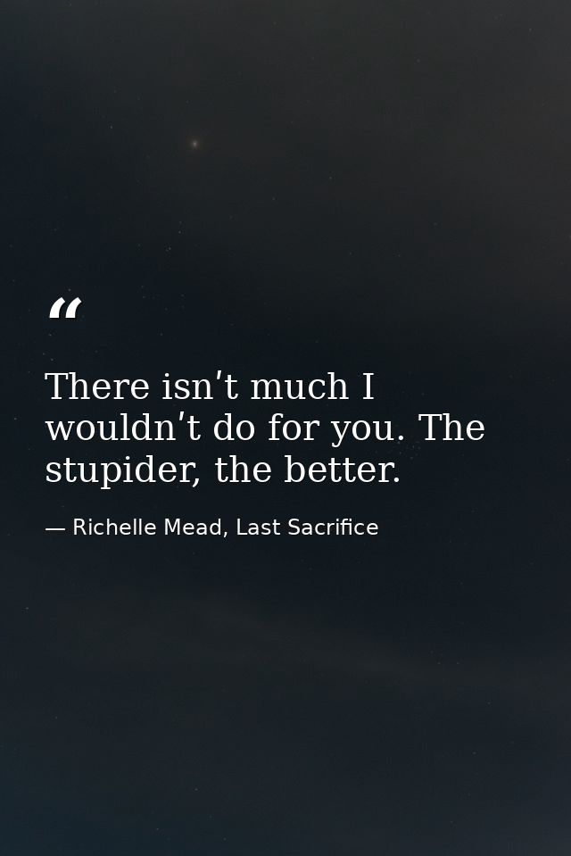 Тhere isnʹt much I wouldnʹt do for you. Тhe stupider, the better. — Richelle Mead, Last Sacrifice