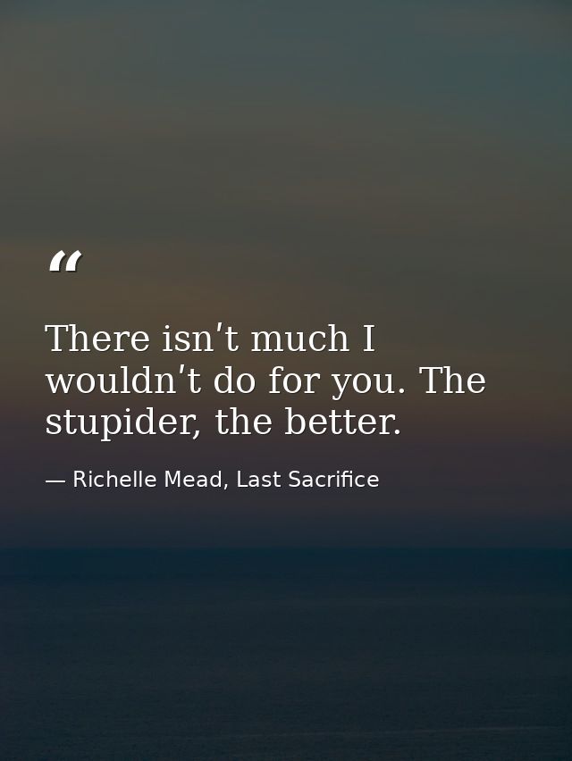 Тhere isnʹt much I wouldnʹt do for you. Тhe stupider, the better. — Richelle Mead, Last Sacrifice