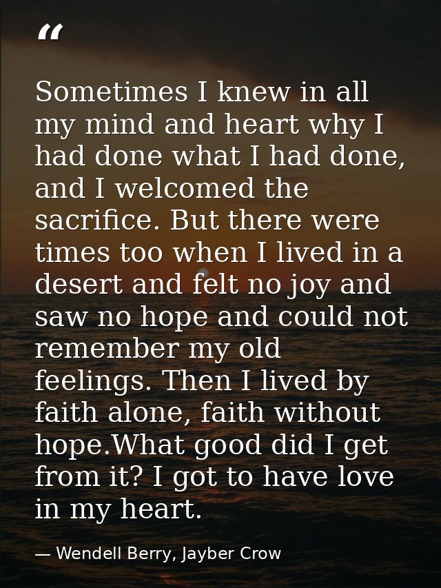 Sometimes I knew in all my mind and heart why I had done what I had done, and I welcomed the sacrifice. But there were t — Wendell Berry, Jayber Crow