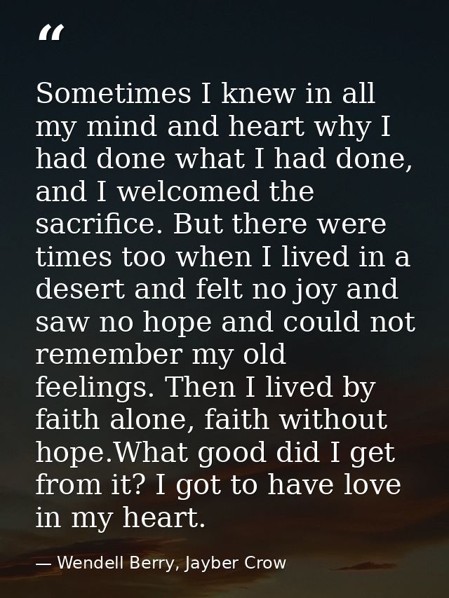 Sometimes I knew in all my mind and heart why I had done what I had done, and I welcomed the sacrifice. But there were t — Wendell Berry, Jayber Crow