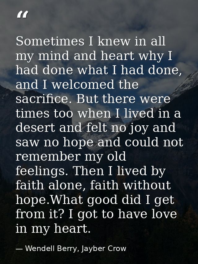 Sometimes I knew in all my mind and heart why I had done what I had done, and I welcomed the sacrifice. But there were t — Wendell Berry, Jayber Crow