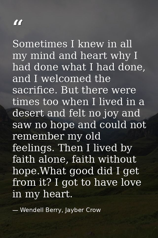 Sometimes I knew in all my mind and heart why I had done what I had done, and I welcomed the sacrifice. But there were t — Wendell Berry, Jayber Crow