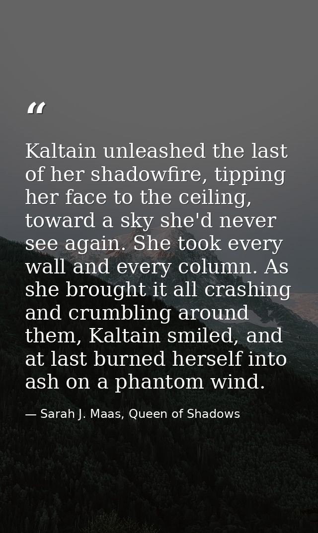 Kaltain unleashed the last of her shadowfire, tipping her face to the ceiling, toward a sky she'd never see again. She t — Sarah J. Maas, Queen of Shadows