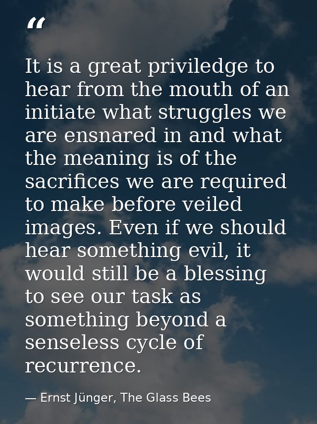 It is a great priviledge to hear from the mouth of an initiate what struggles we are ensnared in and what the meaning is — Ernst Jünger, The Glass Bees