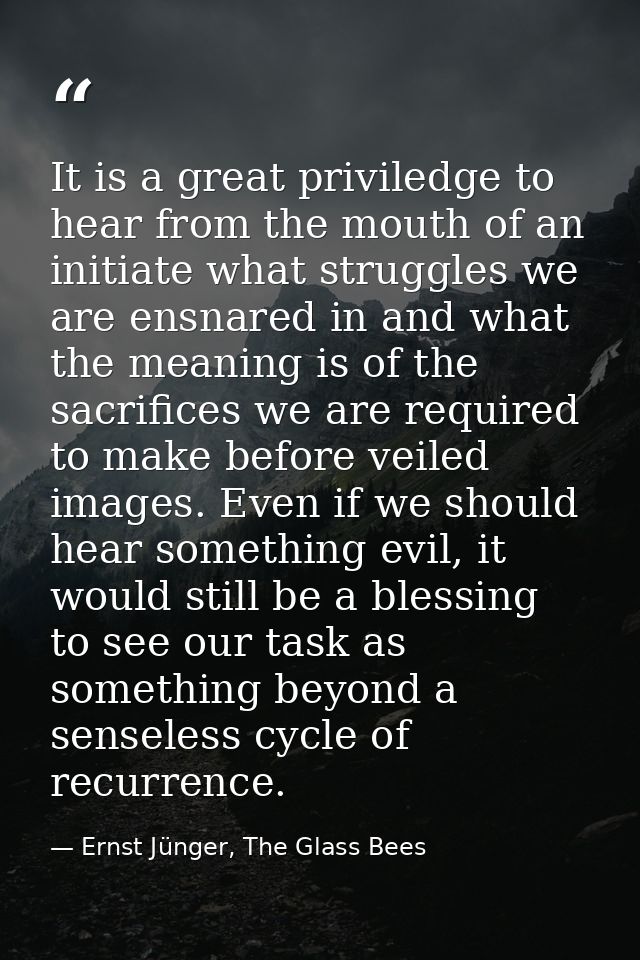 It is a great priviledge to hear from the mouth of an initiate what struggles we are ensnared in and what the meaning is — Ernst Jünger, The Glass Bees