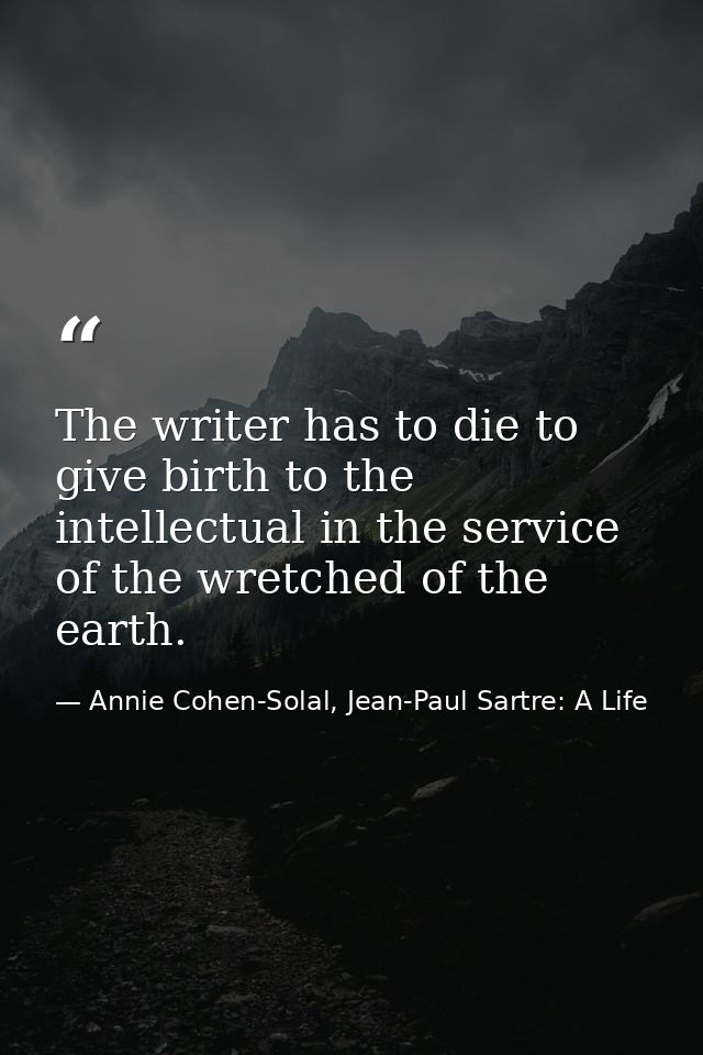 The writer has to die to give birth to the intellectual in the service of the wretched of the earth. — Annie Cohen-Solal, Jean-Paul Sartre: A Life