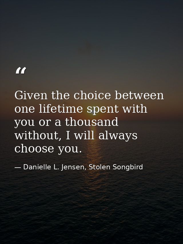 Given the choice between one lifetime spent with you or a thousand without, I will always choose you. — Danielle L. Jensen, Stolen Songbird