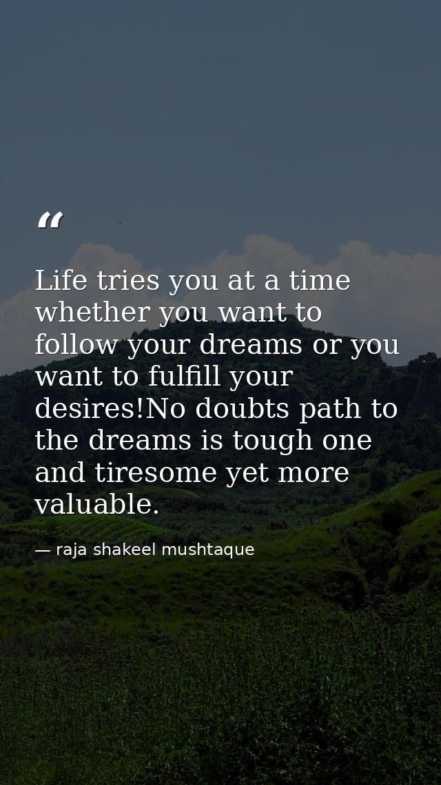 Life tries you at a time whether you want to follow your dreams or you want to fulfill your desires!No doubts path to th — raja shakeel mushtaque