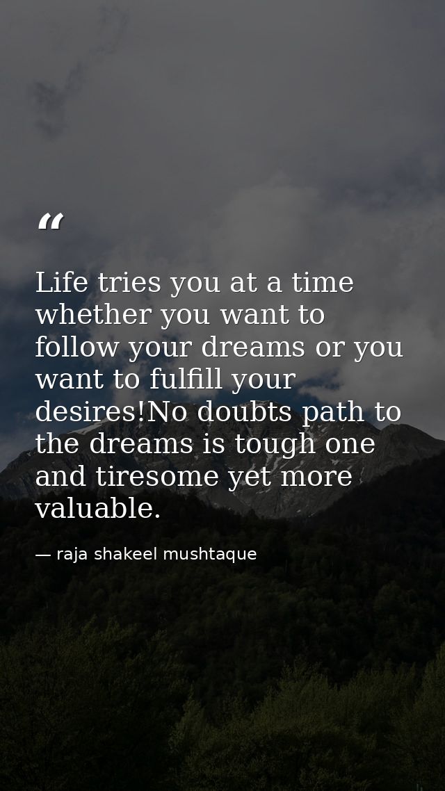 Life tries you at a time whether you want to follow your dreams or you want to fulfill your desires!No doubts path to th — raja shakeel mushtaque