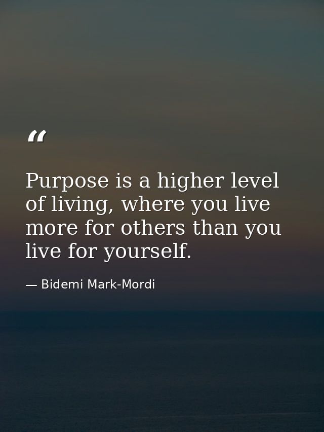 Purpose is a higher level of living, where you live more for others than you live for yourself. — Bidemi Mark-Mordi