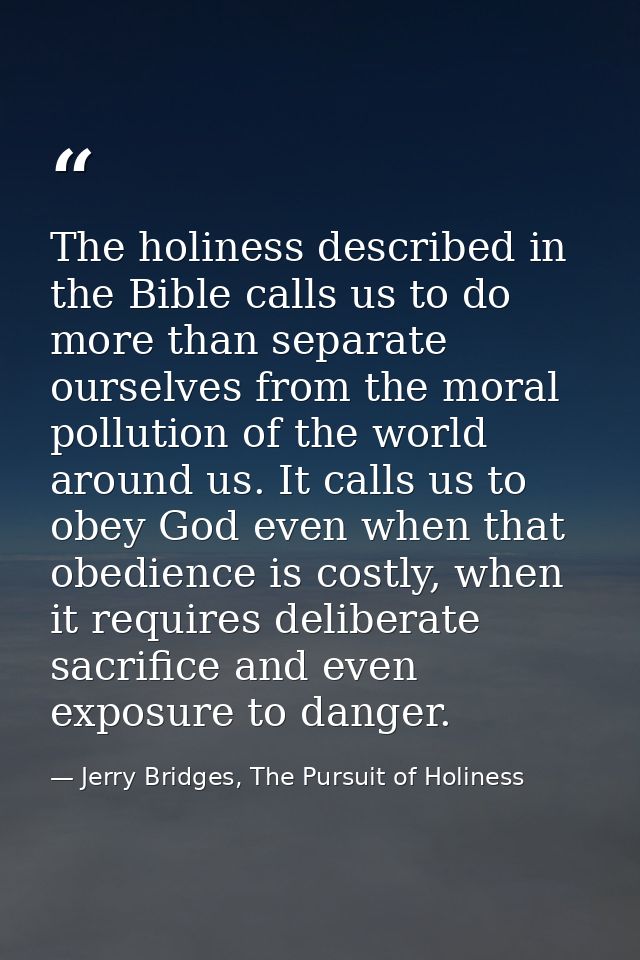 The holiness described in the Bible calls us to do more than separate ourselves from the moral pollution of the world ar — Jerry Bridges, The Pursuit of Holiness