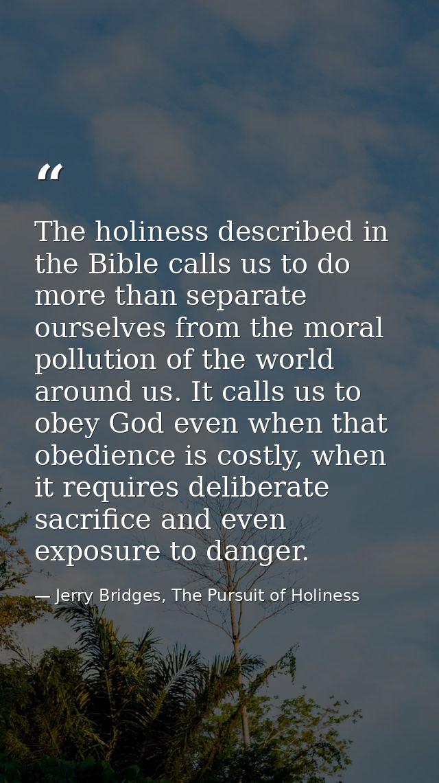 The holiness described in the Bible calls us to do more than separate ourselves from the moral pollution of the world ar — Jerry Bridges, The Pursuit of Holiness