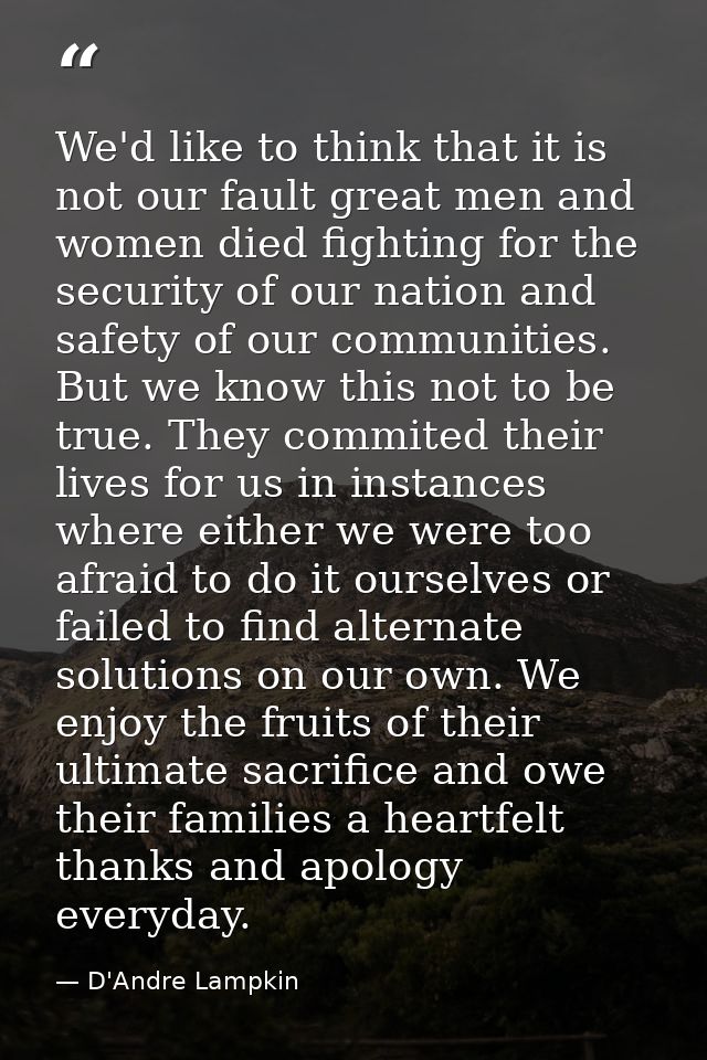 We'd like to think that it is not our fault great men and women died fighting for the security of our nation and safety  — D'Andre Lampkin