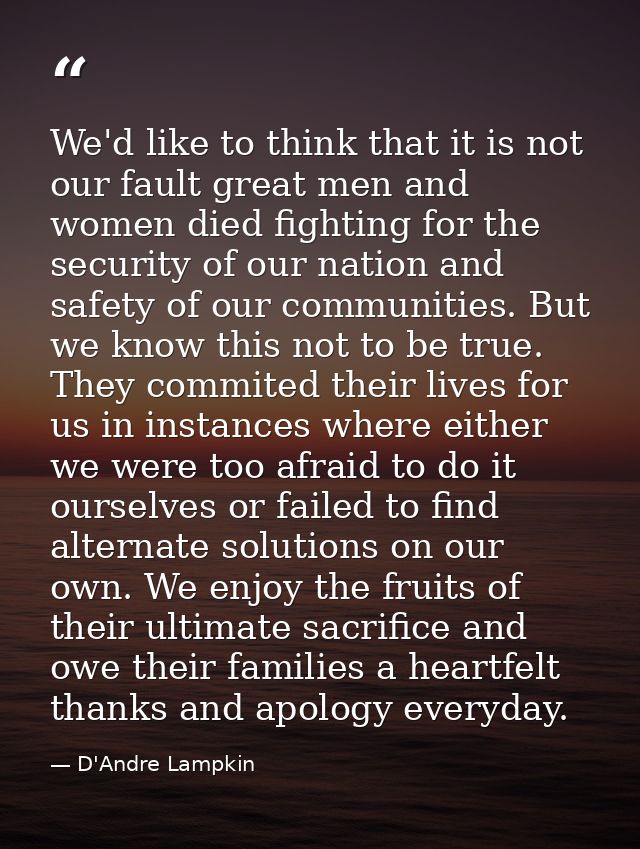 We'd like to think that it is not our fault great men and women died fighting for the security of our nation and safety  — D'Andre Lampkin