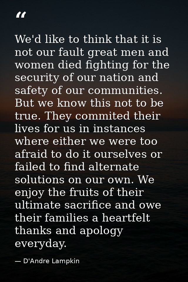 We'd like to think that it is not our fault great men and women died fighting for the security of our nation and safety  — D'Andre Lampkin