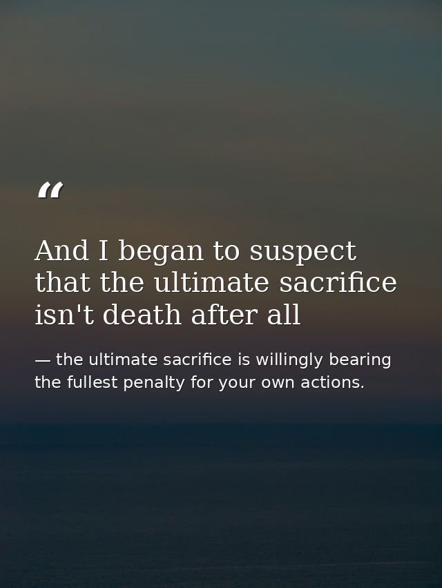And I began to suspect that the ultimate sacrifice isn't death after all — the ultimate sacrifice is willingly bearing the fullest penalty for your own actions.