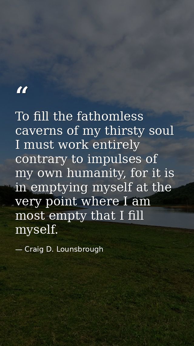 To fill the fathomless caverns of my thirsty soul I must work entirely contrary to impulses of my own humanity, for it i — Craig D. Lounsbrough