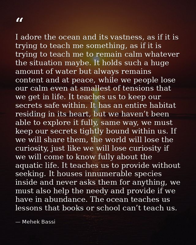 I adore the ocean and its vastness, as if it is trying to teach me something, as if it is trying to teach me to remain c — Mehek Bassi