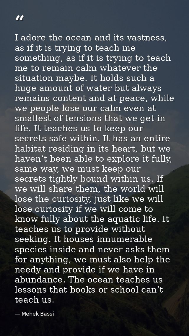 I adore the ocean and its vastness, as if it is trying to teach me something, as if it is trying to teach me to remain c — Mehek Bassi