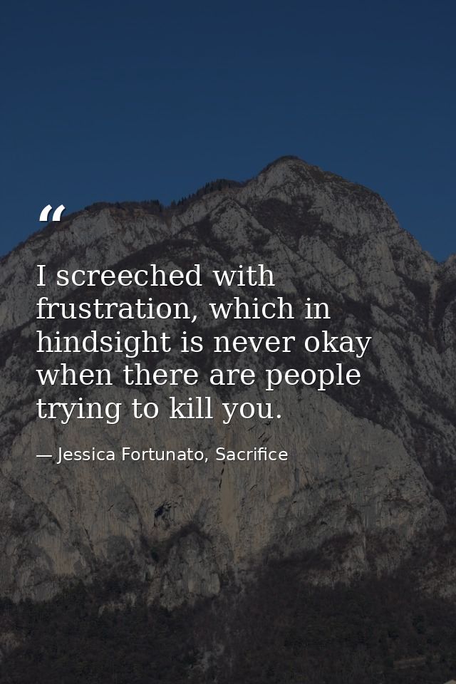 I screeched with frustration, which in hindsight is never okay when there are people trying to kill you. — Jessica Fortunato, Sacrifice