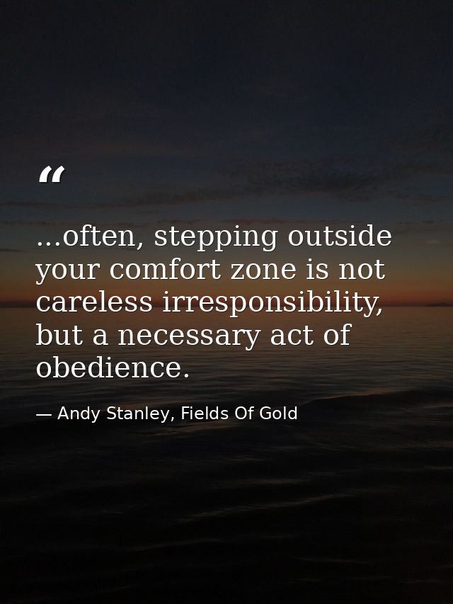 ...often, stepping outside your comfort zone is not careless irresponsibility, but a necessary act of obedience. — Andy Stanley, Fields Of Gold