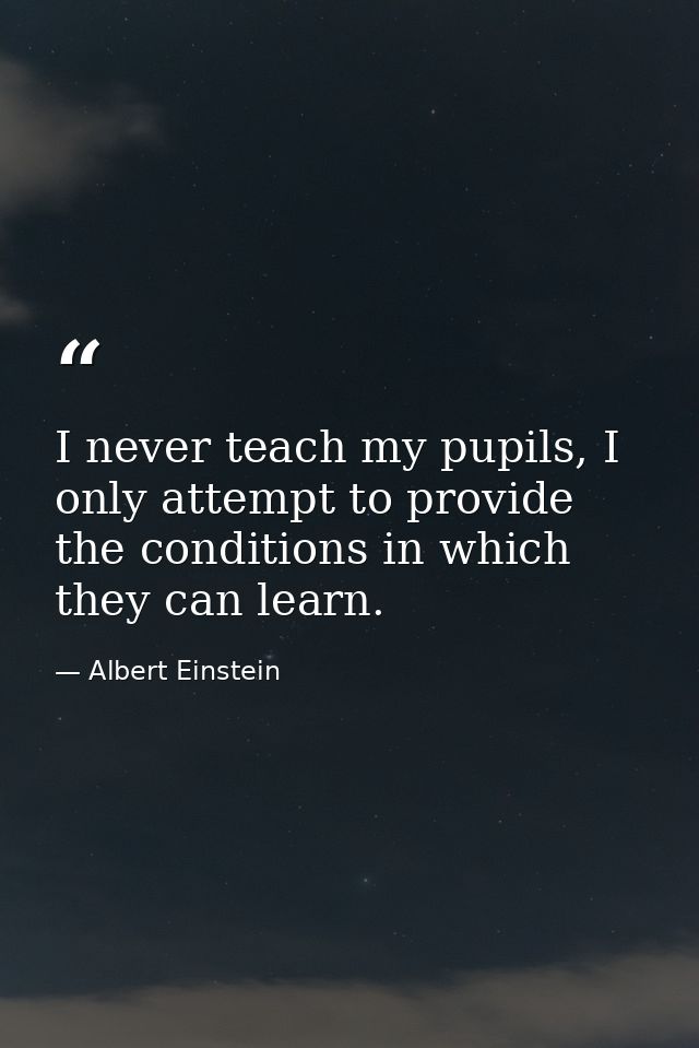 I never teach my pupils, I only attempt to provide the conditions in which they can learn. — Albert Einstein
