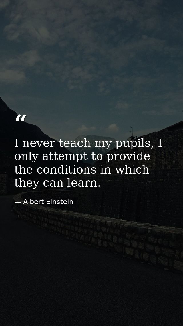 I never teach my pupils, I only attempt to provide the conditions in which they can learn. — Albert Einstein