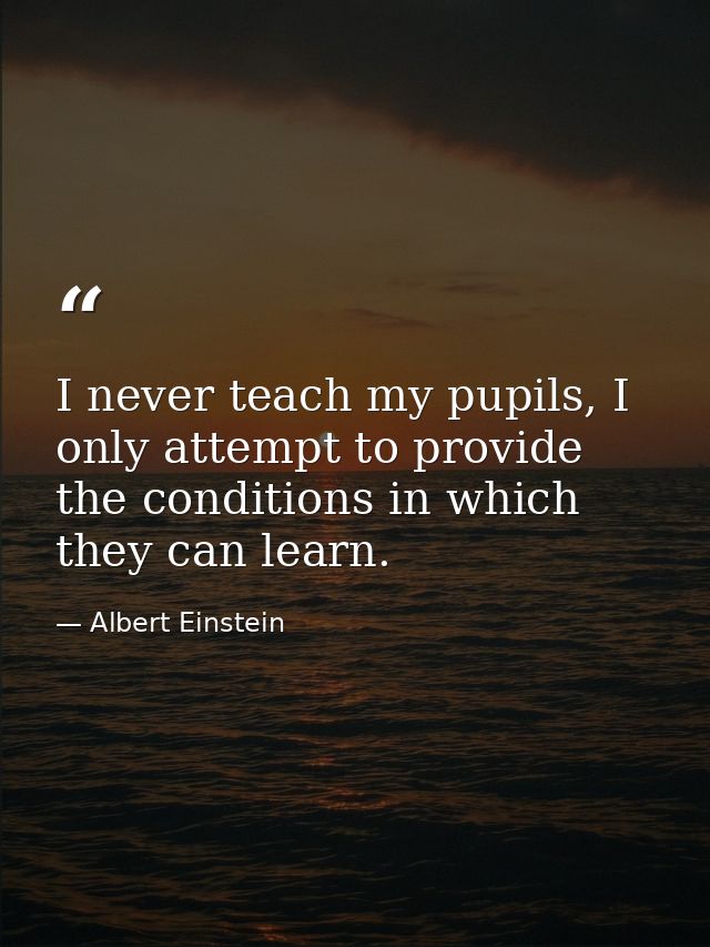 I never teach my pupils, I only attempt to provide the conditions in which they can learn. — Albert Einstein