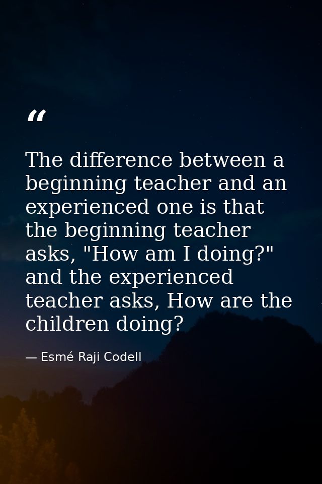 The difference between a beginning teacher and an experienced one is that the beginning teacher asks, "How am I doing?"  — Esmé Raji Codell