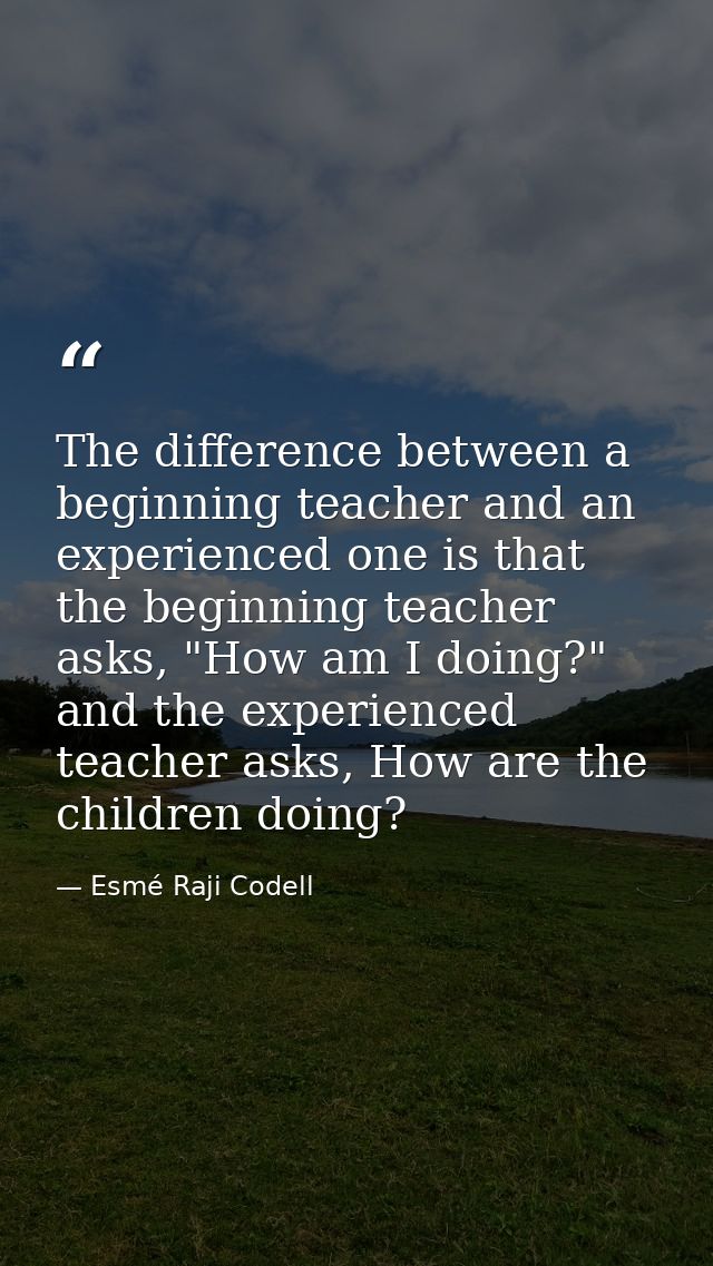 The difference between a beginning teacher and an experienced one is that the beginning teacher asks, "How am I doing?"  — Esmé Raji Codell