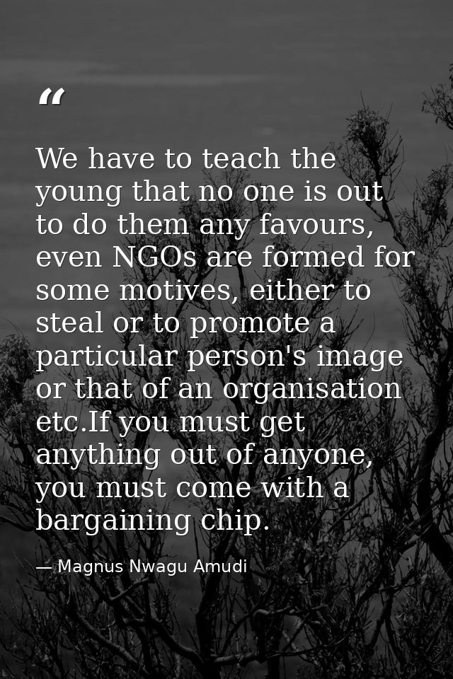 We have to teach the young that no one is out to do them any favours, even NGOs are formed for some motives, either to s — Magnus Nwagu Amudi