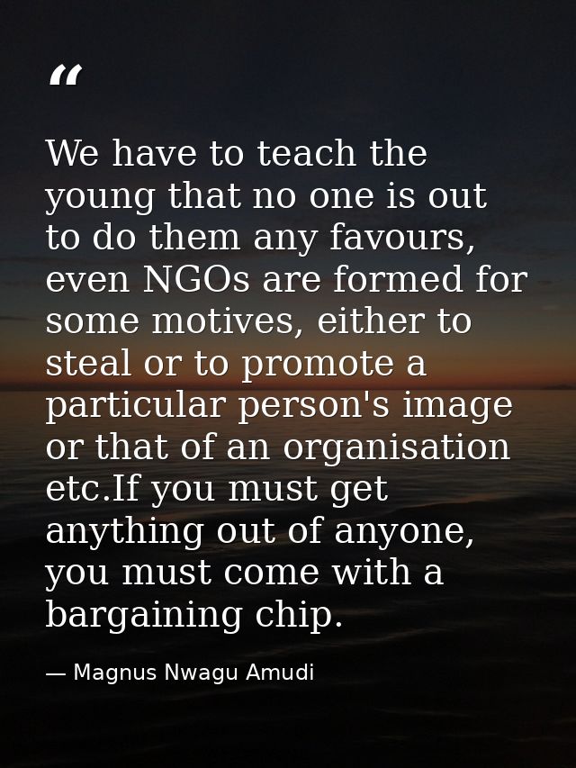 We have to teach the young that no one is out to do them any favours, even NGOs are formed for some motives, either to s — Magnus Nwagu Amudi