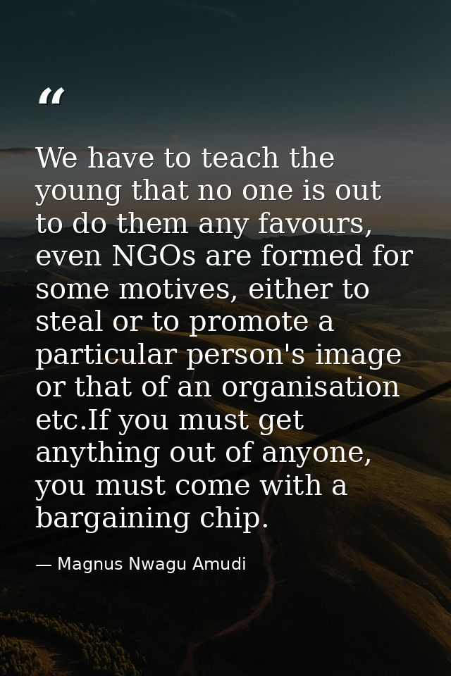 We have to teach the young that no one is out to do them any favours, even NGOs are formed for some motives, either to s — Magnus Nwagu Amudi