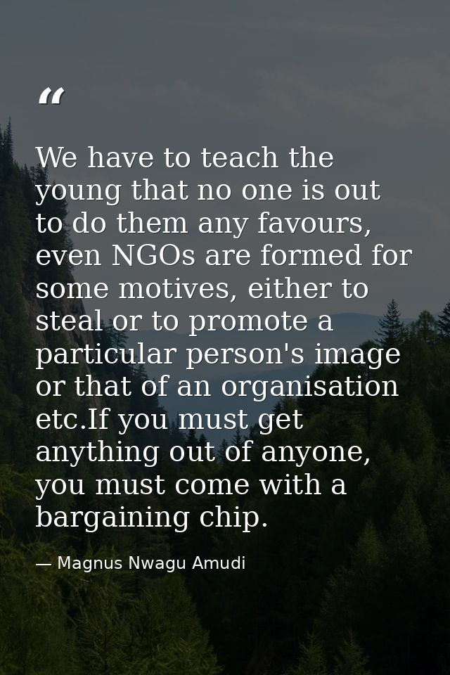 We have to teach the young that no one is out to do them any favours, even NGOs are formed for some motives, either to s — Magnus Nwagu Amudi