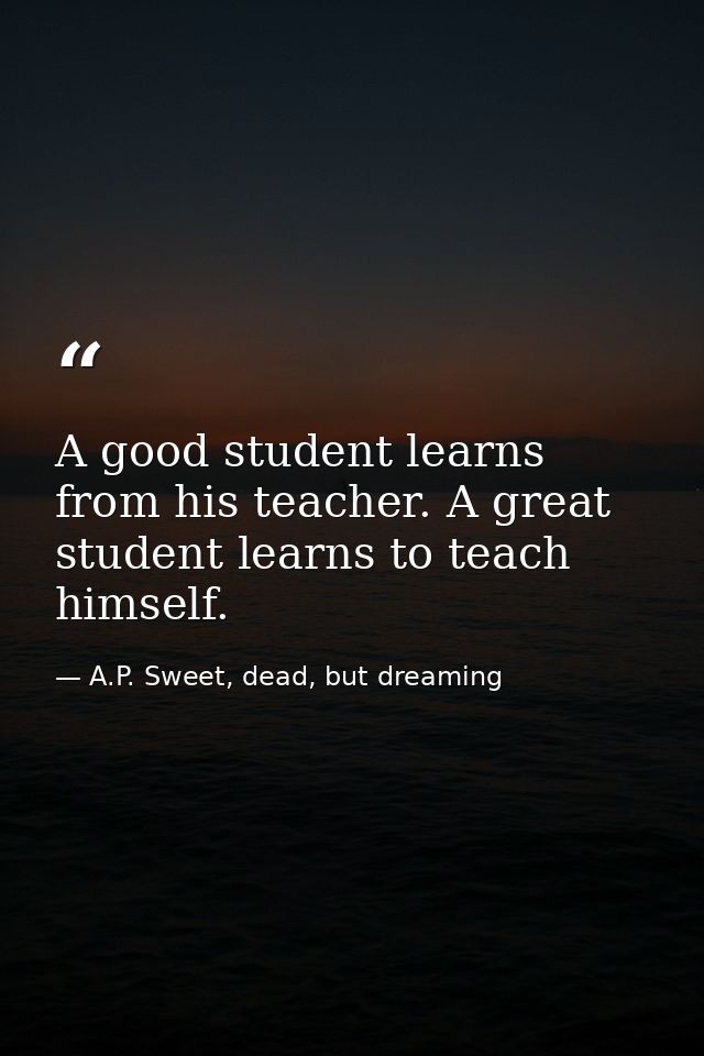 A good student learns from his teacher. A great student learns to teach himself. — A.P. Sweet, dead, but dreaming